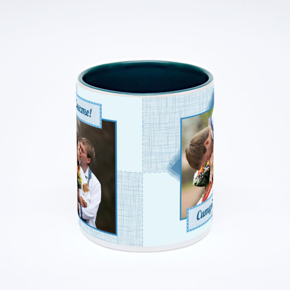 Зелёная кружка с фотопечатью