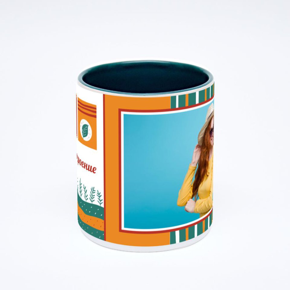 Зелёная кружка с фотопечатью