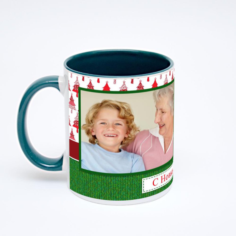 Зелёная кружка с фотопечатью