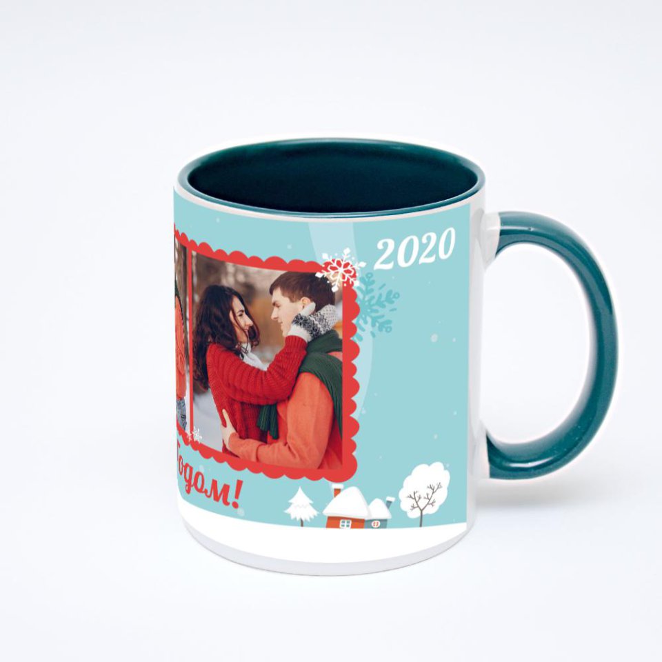 Зелёная кружка с фотопечатью