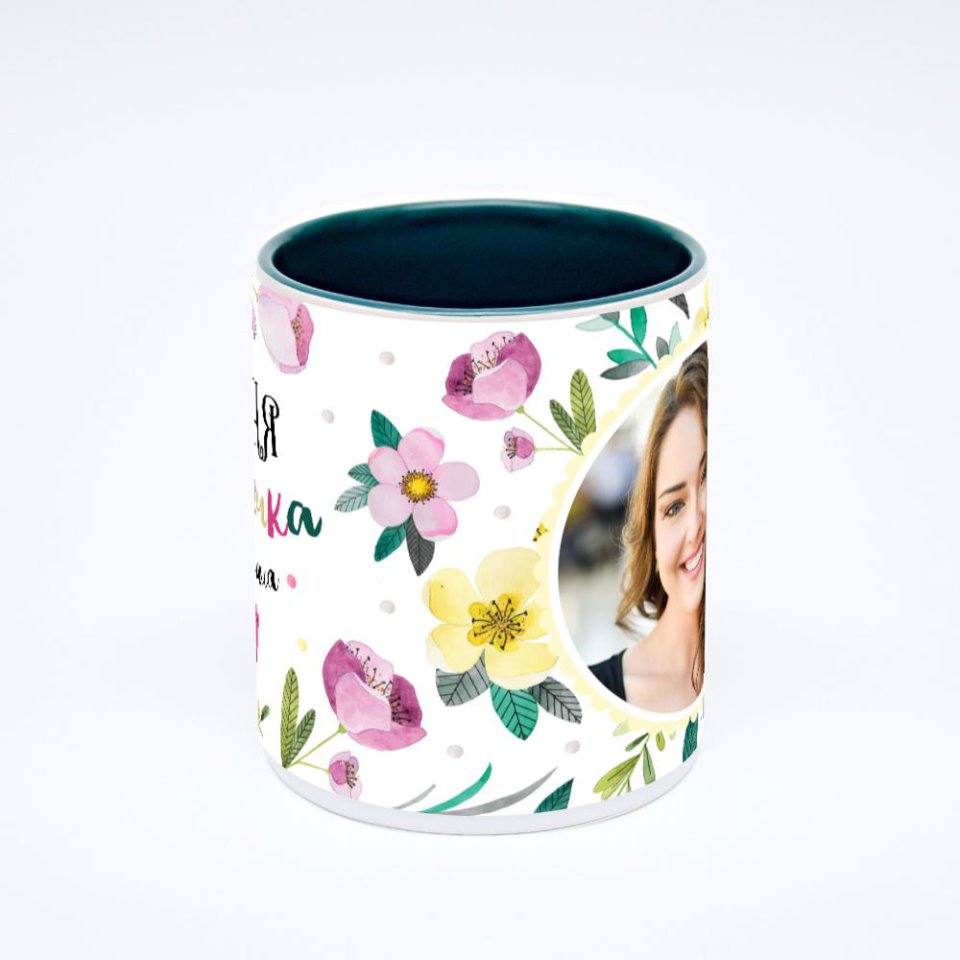 Зелёная кружка с фотопечатью