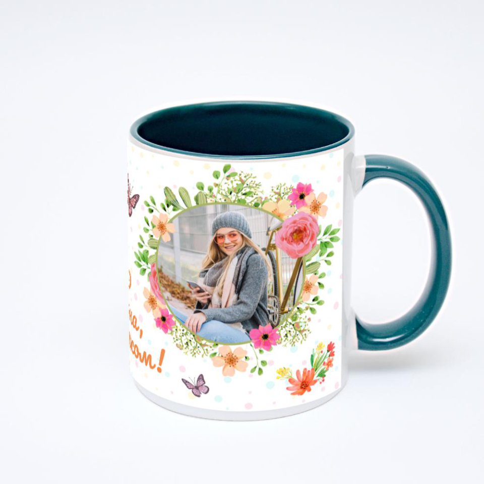 Зелёная кружка с фотопечатью