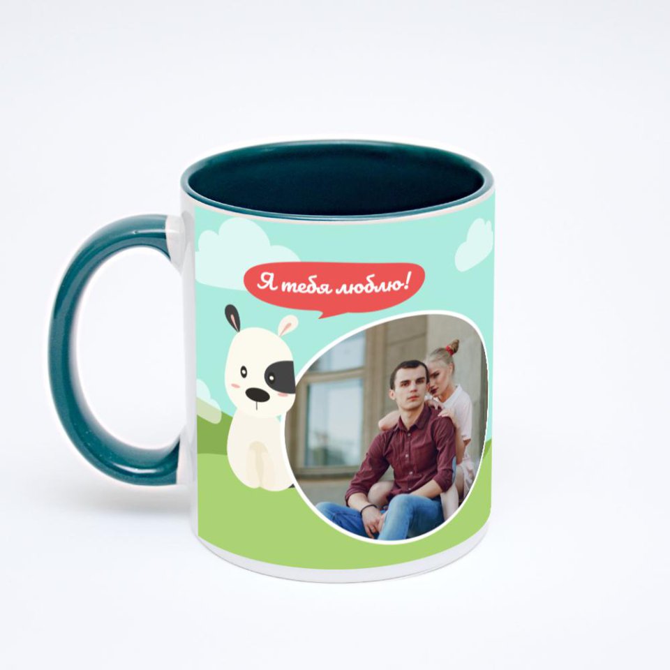 Зелёная кружка с фотопечатью