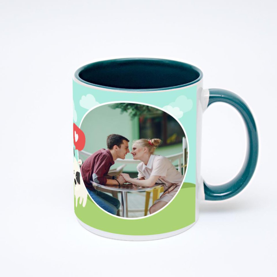 Зелёная кружка с фотопечатью