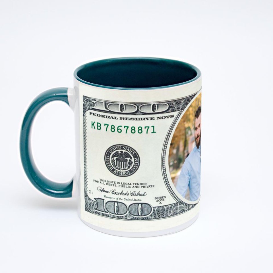 Зелёная кружка с фотопечатью