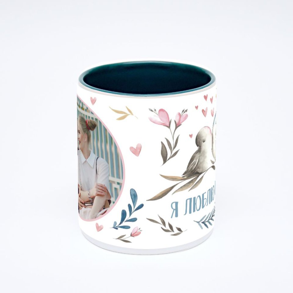 Зелёная кружка с фотопечатью