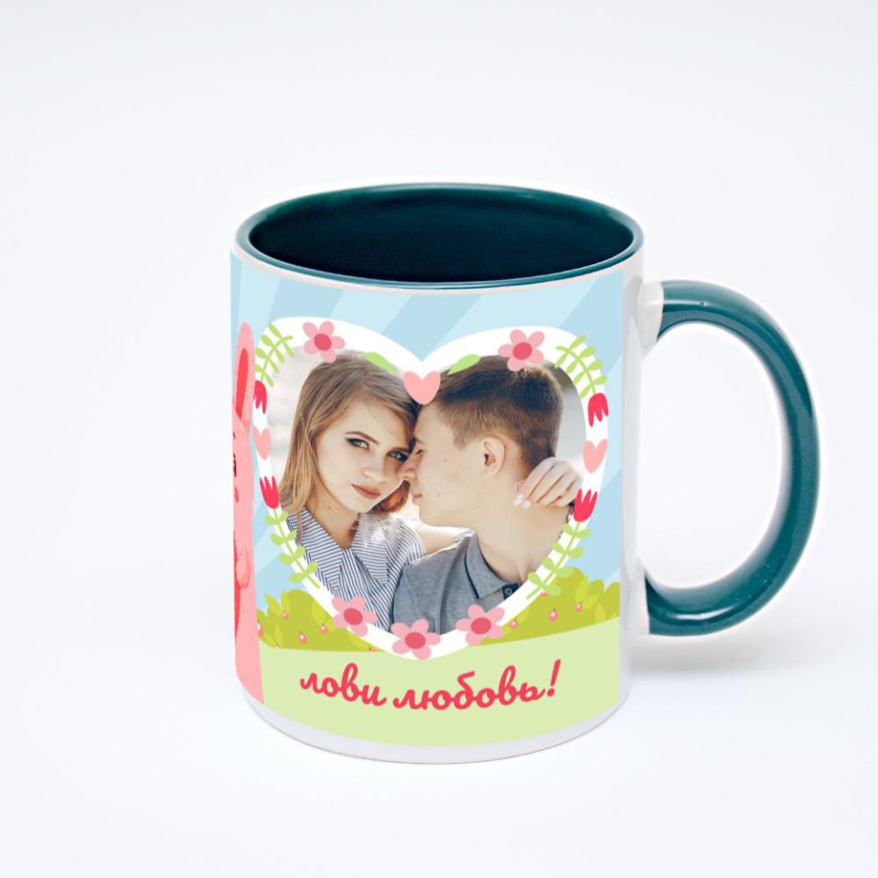 Зелёная кружка с фотопечатью