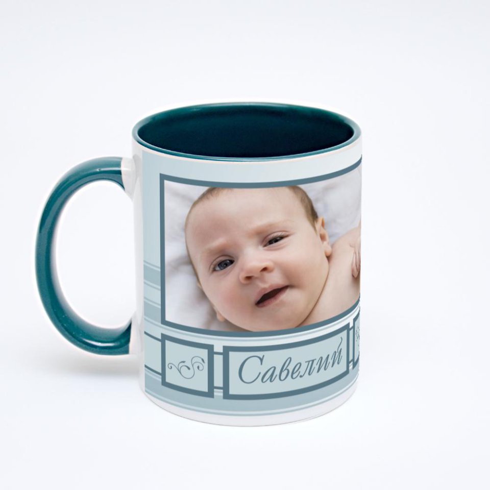 Зелёная кружка с фотопечатью