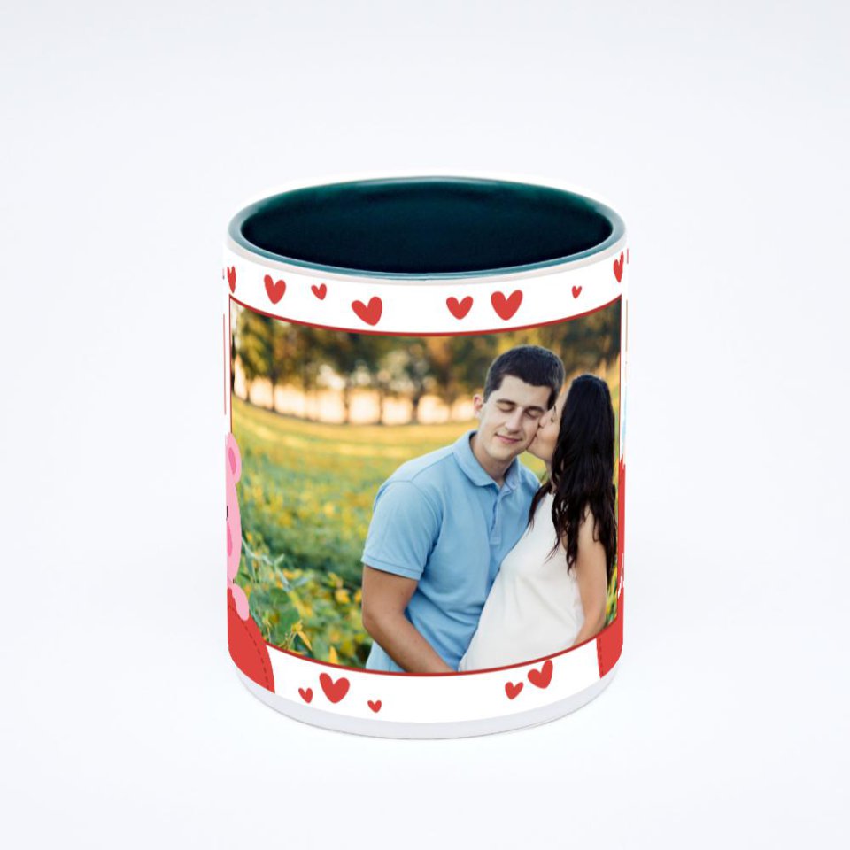 Зелёная кружка с фотопечатью