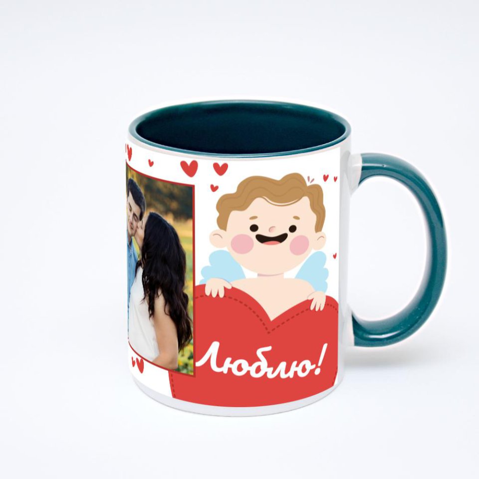 Зелёная кружка с фотопечатью