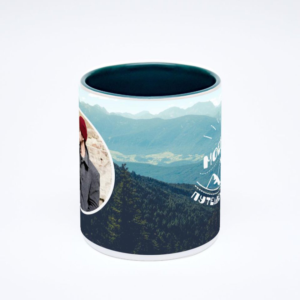 Зелёная кружка с фотопечатью