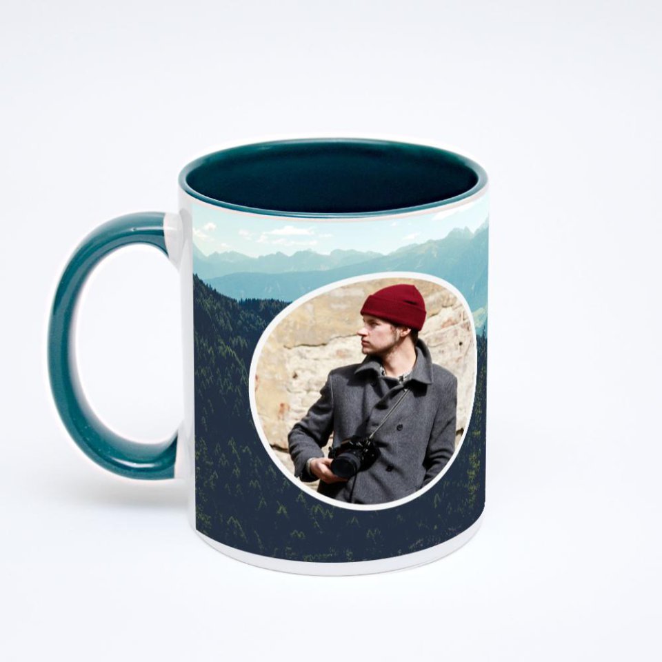 Зелёная кружка с фотопечатью