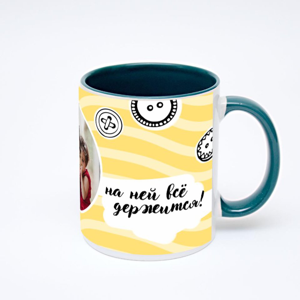 Зелёная кружка с фотопечатью