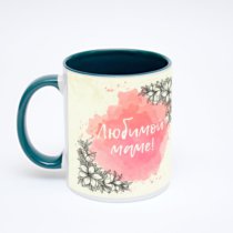 Зелёная кружка с фотопечатью