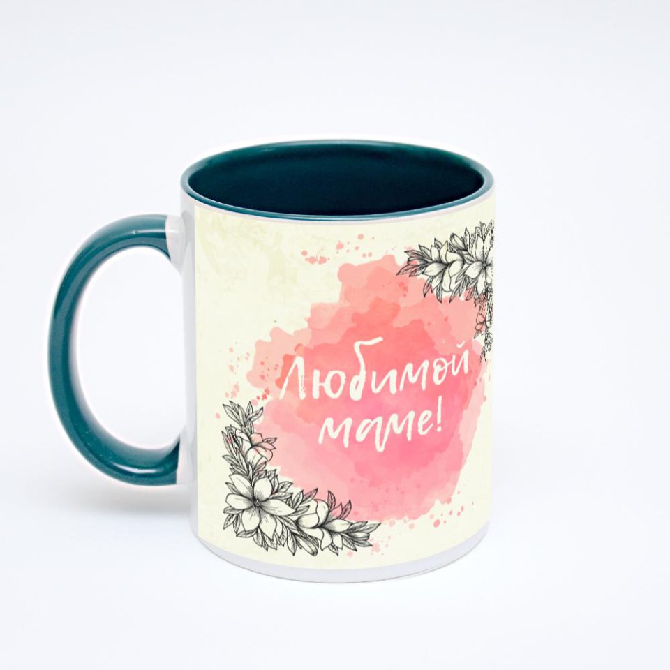 Зелёная кружка с фотопечатью