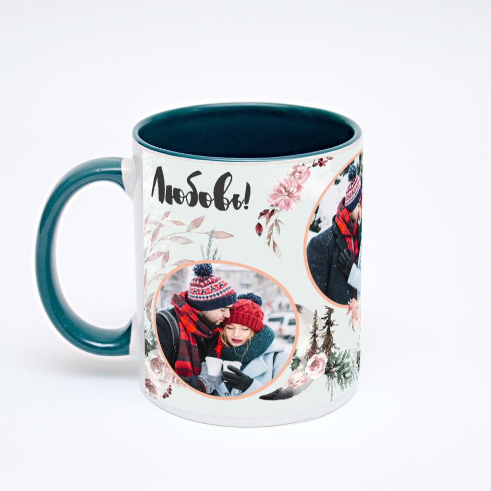 Зелёная кружка с фотопечатью