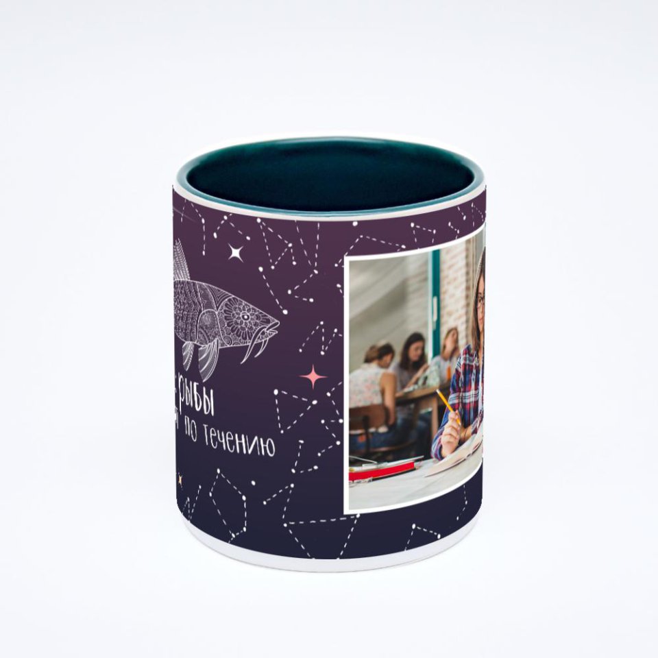 Зелёная кружка с фотопечатью