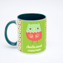 Зелёная кружка с фотопечатью