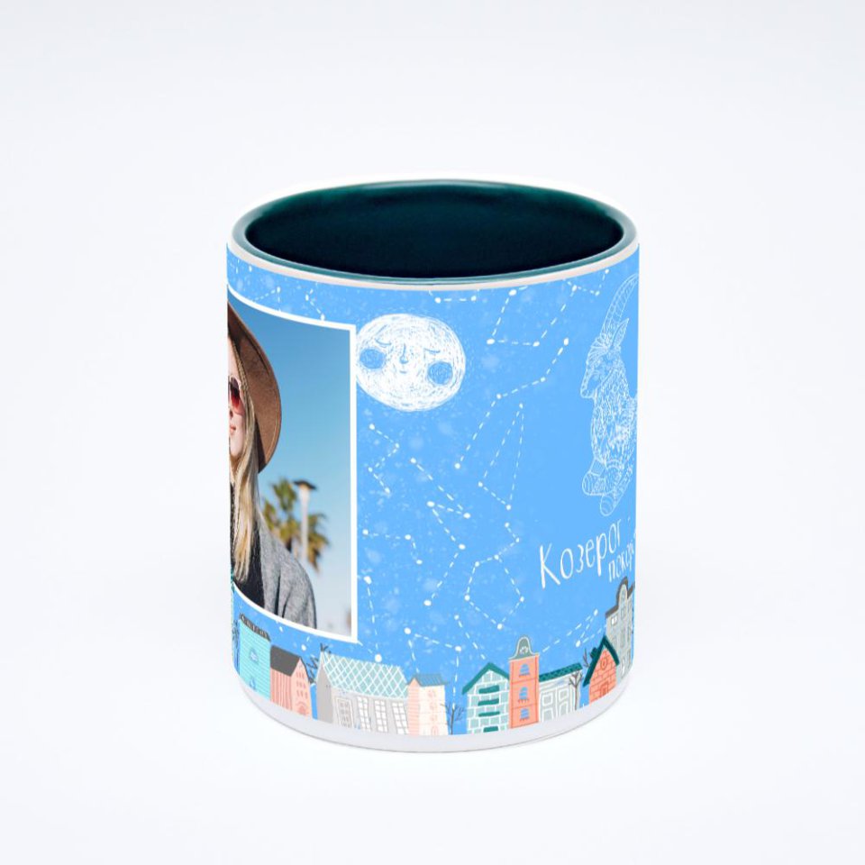 Зелёная кружка с фотопечатью