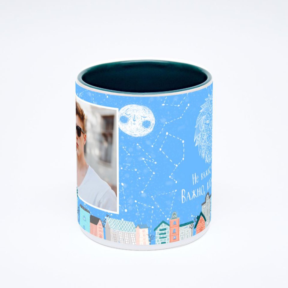 Зелёная кружка с фотопечатью