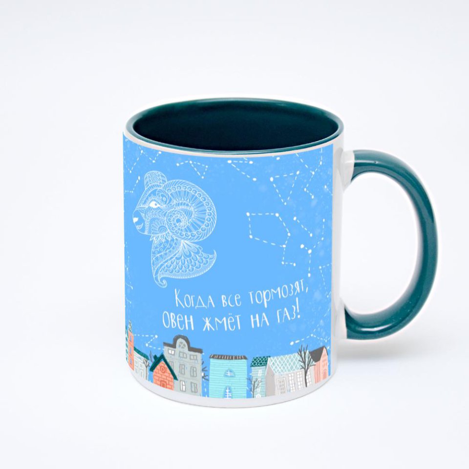 Зелёная кружка с фотопечатью