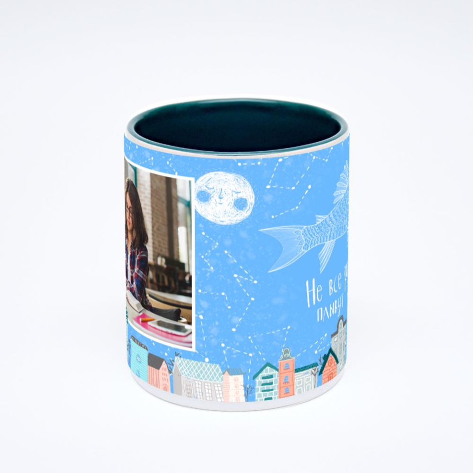 Зелёная кружка с фотопечатью