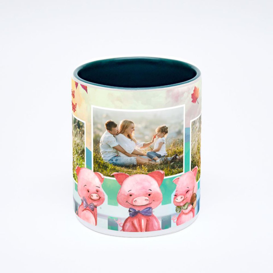 Зелёная кружка с фотопечатью