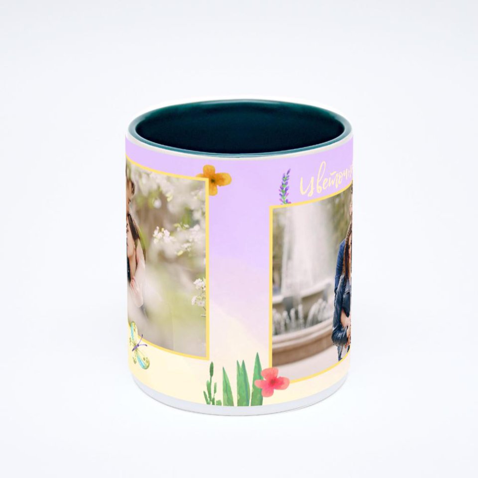 Зелёная кружка с фотопечатью