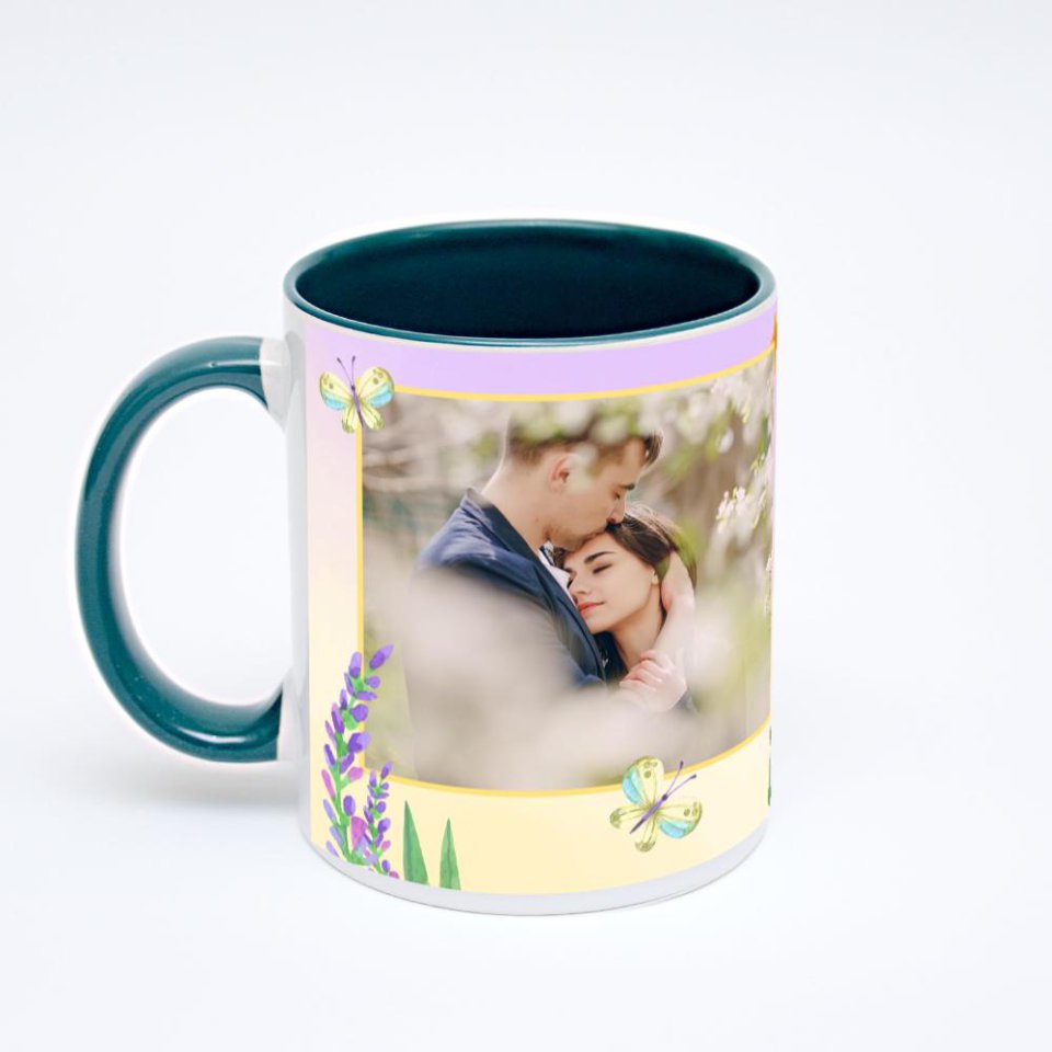 Зелёная кружка с фотопечатью