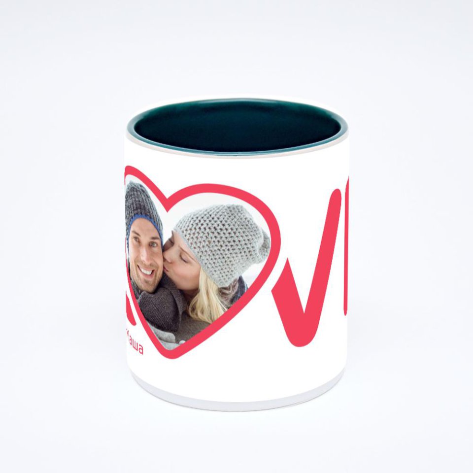 Зелёная кружка с фотопечатью