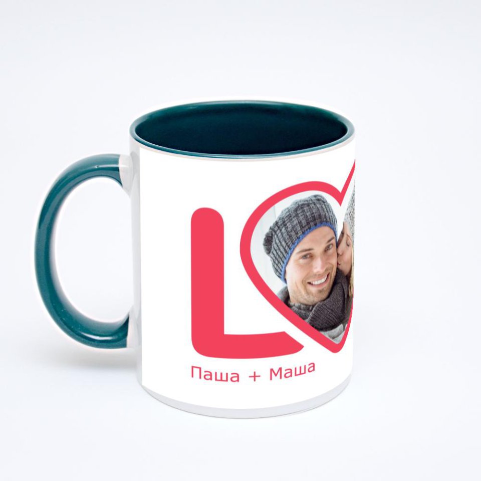 Зелёная кружка с фотопечатью