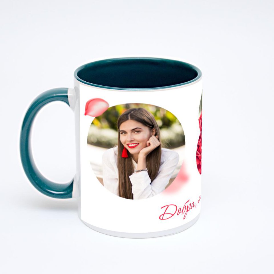 Зелёная кружка с фотопечатью