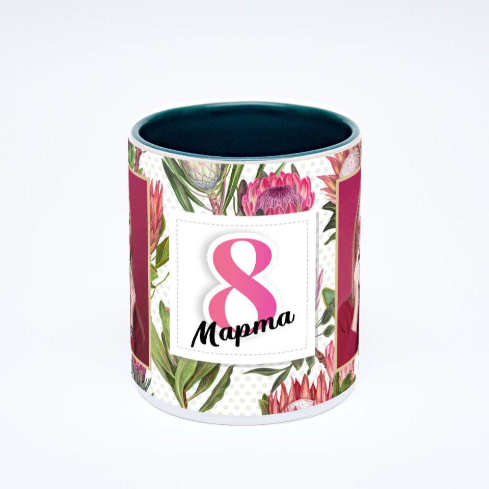 Зелёная кружка с фотопечатью