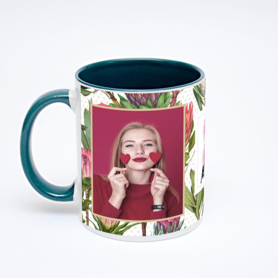 Зелёная кружка с фотопечатью