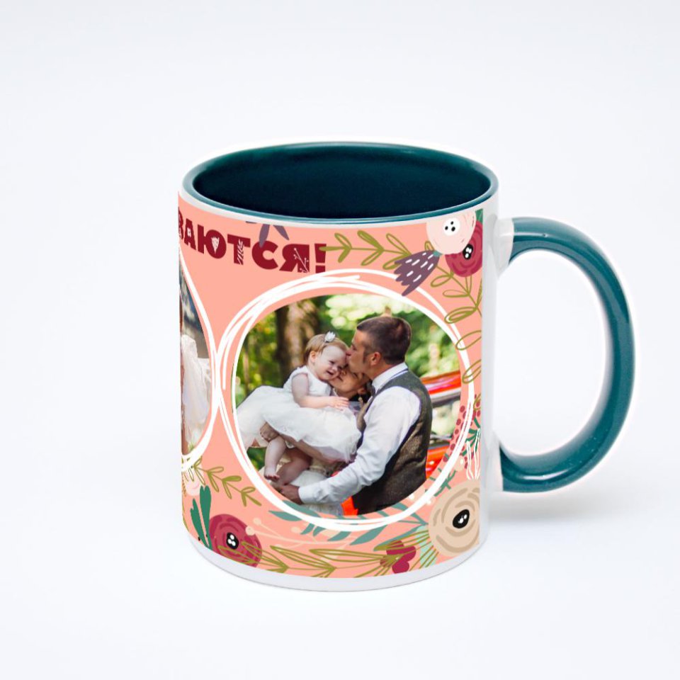 Зелёная кружка с фотопечатью