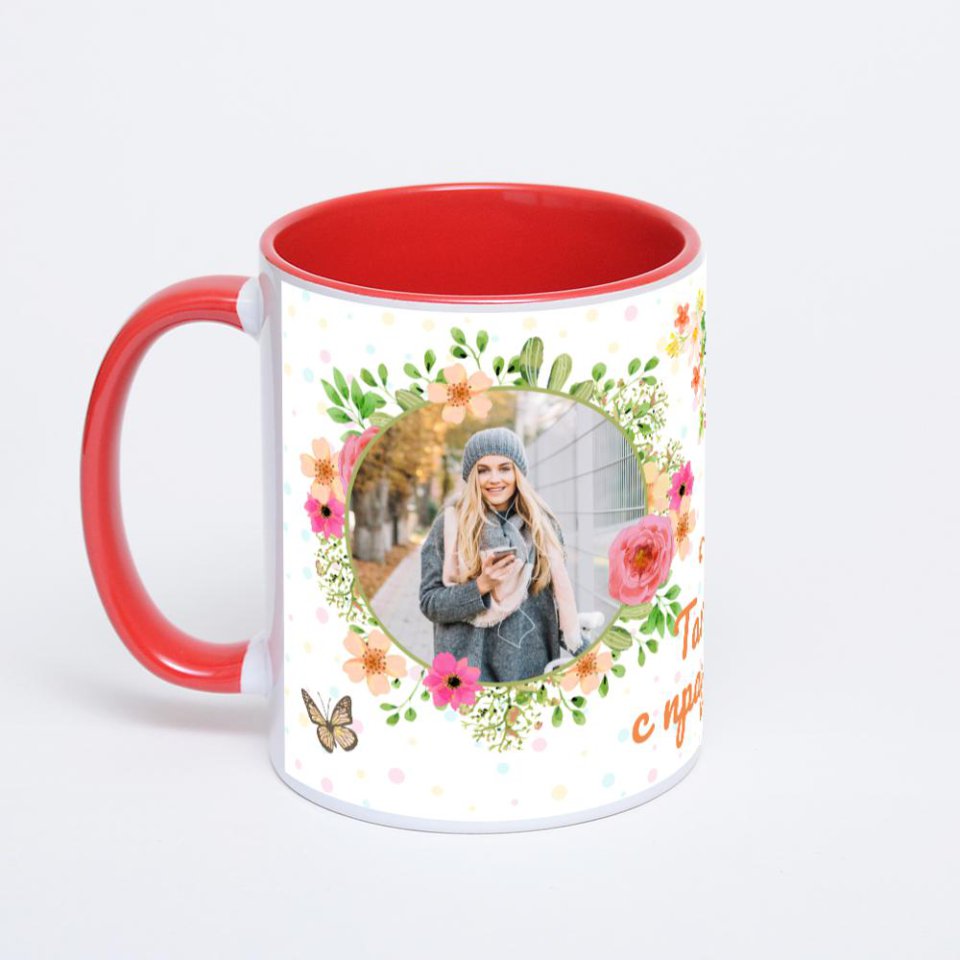 Красная кружка с фотопечатью