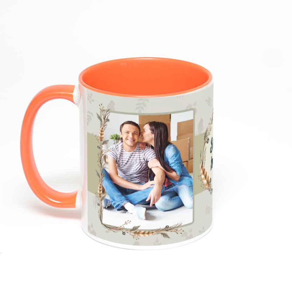 Оранжевая кружка с фотопечатью