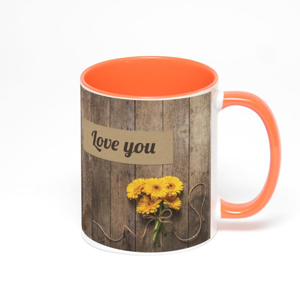 Оранжевая кружка с фотопечатью