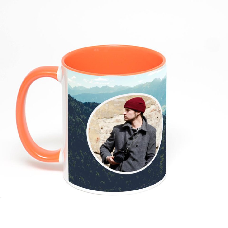 Оранжевая кружка с фотопечатью