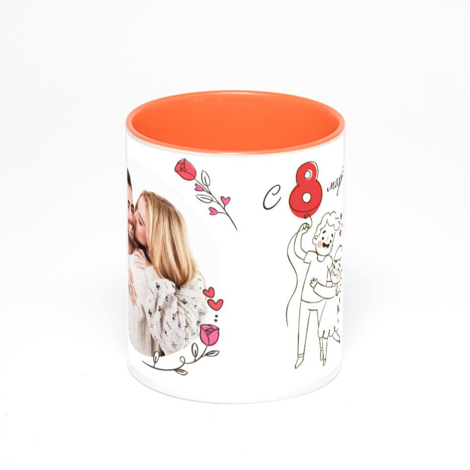 Оранжевая кружка с фотопечатью