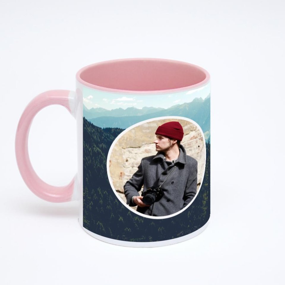 Розовая кружка с фотопечатью