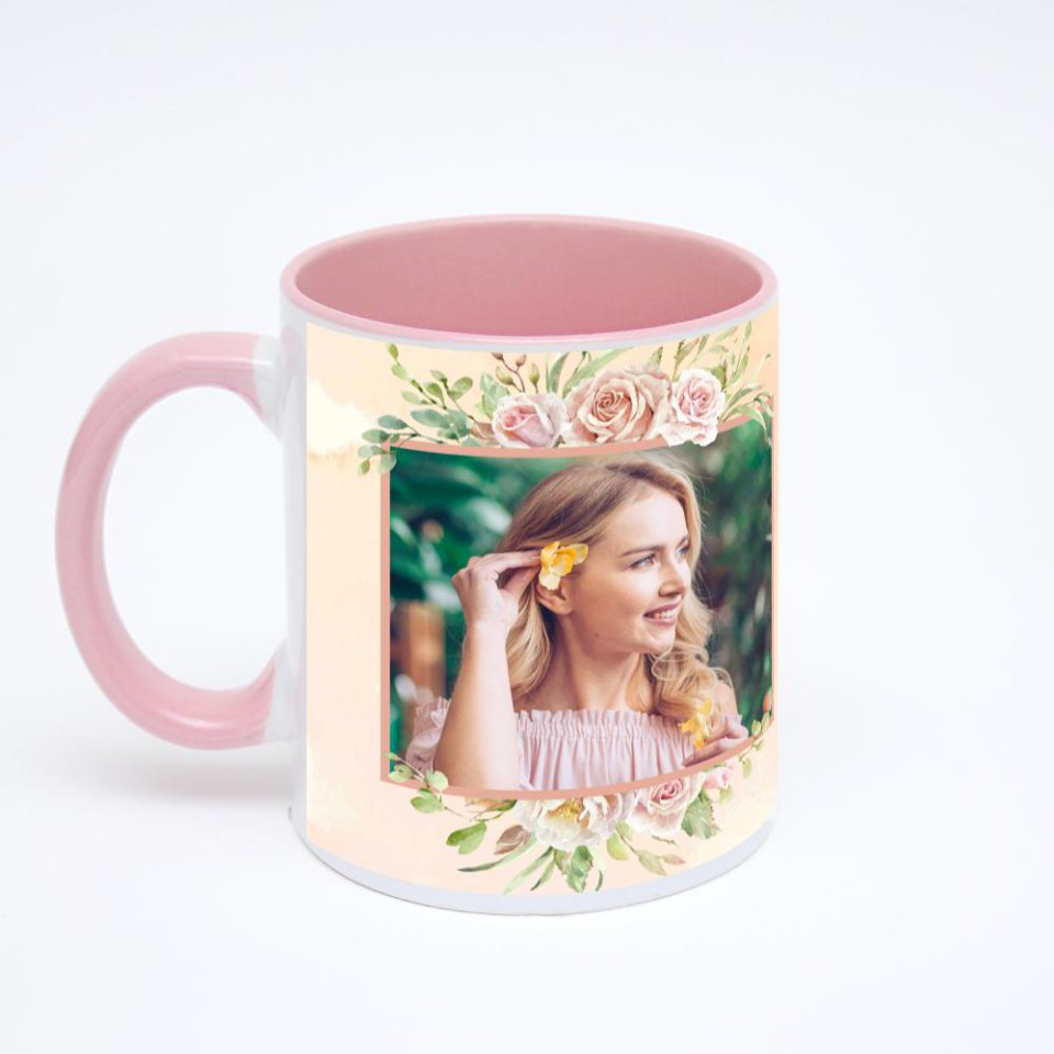 Розовая кружка с фотопечатью