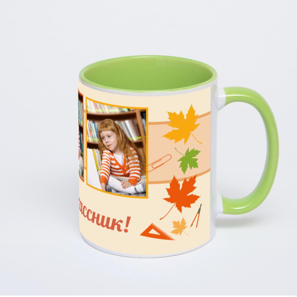 Салатовая кружка с фотопечатью