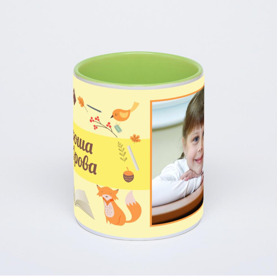 Салатовая кружка с фотопечатью
