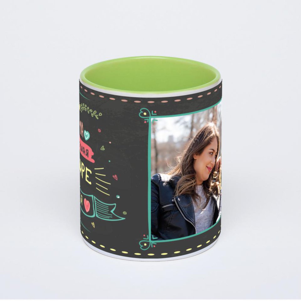 Салатовая кружка с фотопечатью