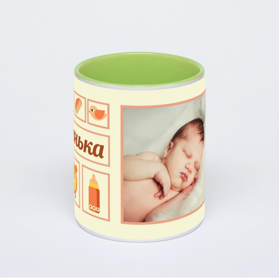 Салатовая кружка с фотопечатью