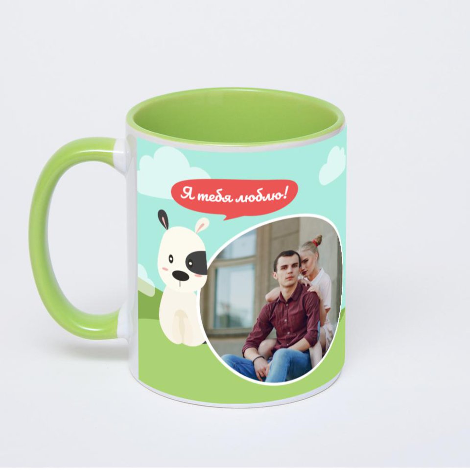 Салатовая кружка с фотопечатью