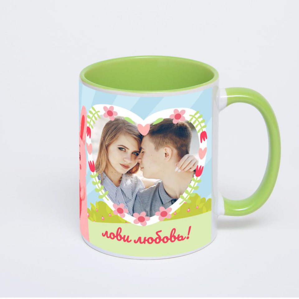 Салатовая кружка с фотопечатью