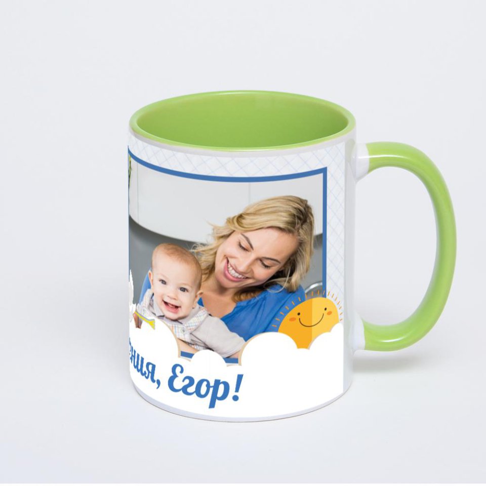 Салатовая кружка с фотопечатью
