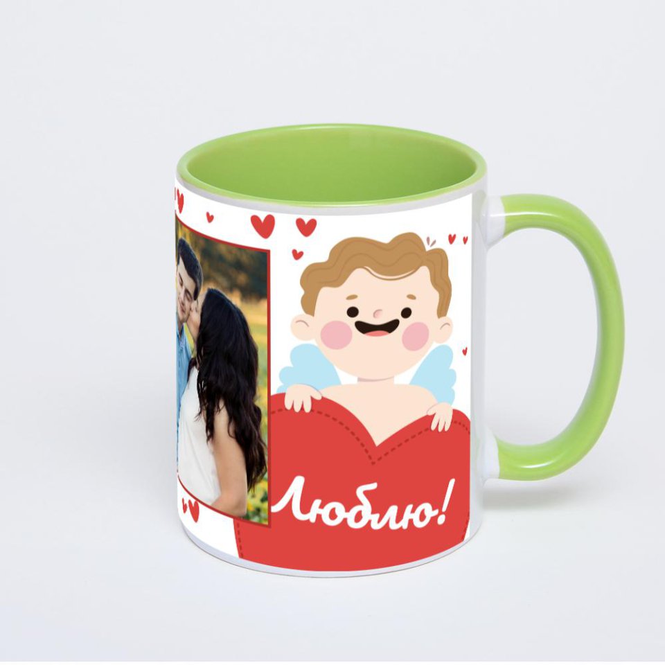 Салатовая кружка с фотопечатью